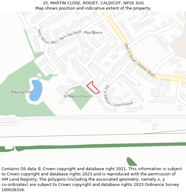 25, MARTIN CLOSE, ROGIET, CALDICOT, NP26 3UG: Location map and indicative extent of plot