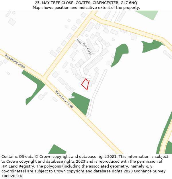 25, MAY TREE CLOSE, COATES, CIRENCESTER, GL7 6NQ: Location map and indicative extent of plot