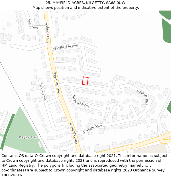 25, MAYFIELD ACRES, KILGETTY, SA68 0UW: Location map and indicative extent of plot