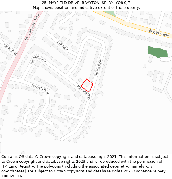 25, MAYFIELD DRIVE, BRAYTON, SELBY, YO8 9JZ: Location map and indicative extent of plot