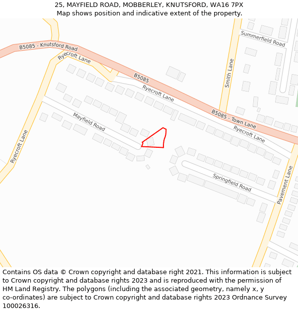 25, MAYFIELD ROAD, MOBBERLEY, KNUTSFORD, WA16 7PX: Location map and indicative extent of plot