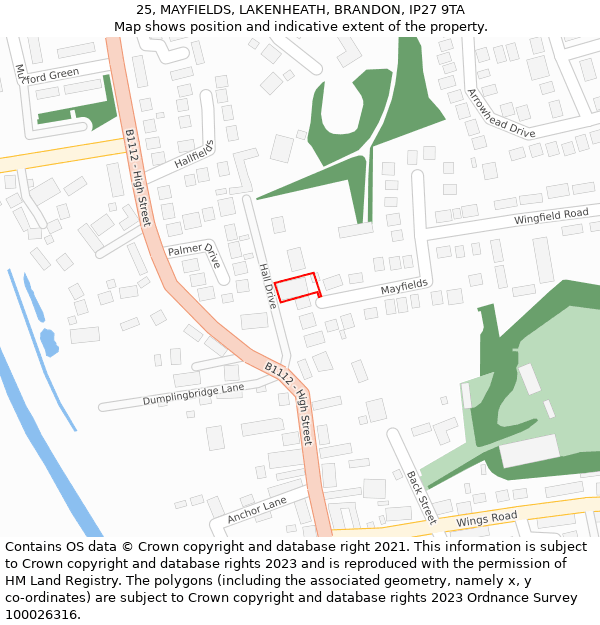 25, MAYFIELDS, LAKENHEATH, BRANDON, IP27 9TA: Location map and indicative extent of plot