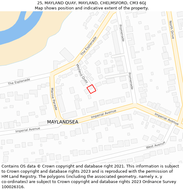 25, MAYLAND QUAY, MAYLAND, CHELMSFORD, CM3 6GJ: Location map and indicative extent of plot