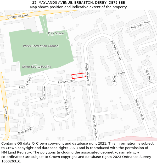 25, MAYLANDS AVENUE, BREASTON, DERBY, DE72 3EE: Location map and indicative extent of plot