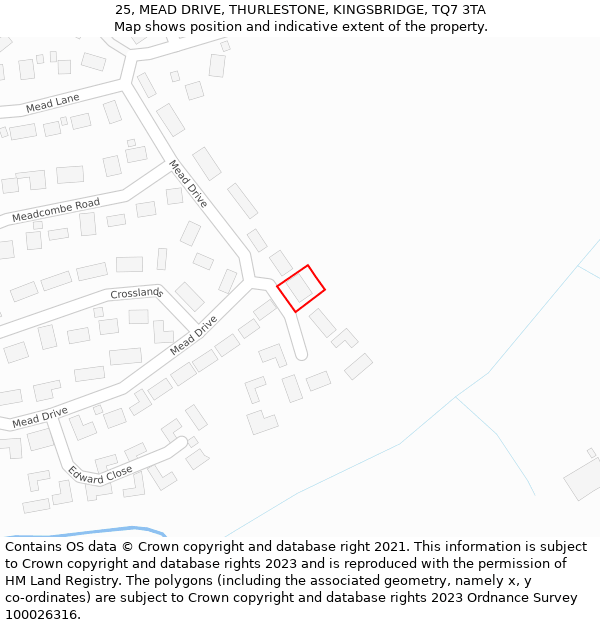 25, MEAD DRIVE, THURLESTONE, KINGSBRIDGE, TQ7 3TA: Location map and indicative extent of plot