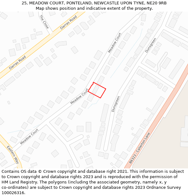 25, MEADOW COURT, PONTELAND, NEWCASTLE UPON TYNE, NE20 9RB: Location map and indicative extent of plot