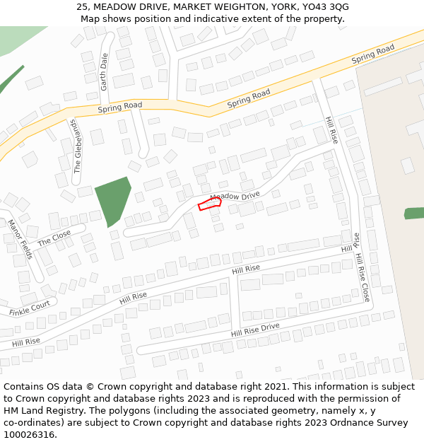 25, MEADOW DRIVE, MARKET WEIGHTON, YORK, YO43 3QG: Location map and indicative extent of plot