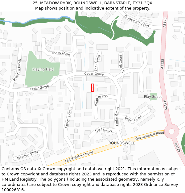 25, MEADOW PARK, ROUNDSWELL, BARNSTAPLE, EX31 3QX: Location map and indicative extent of plot