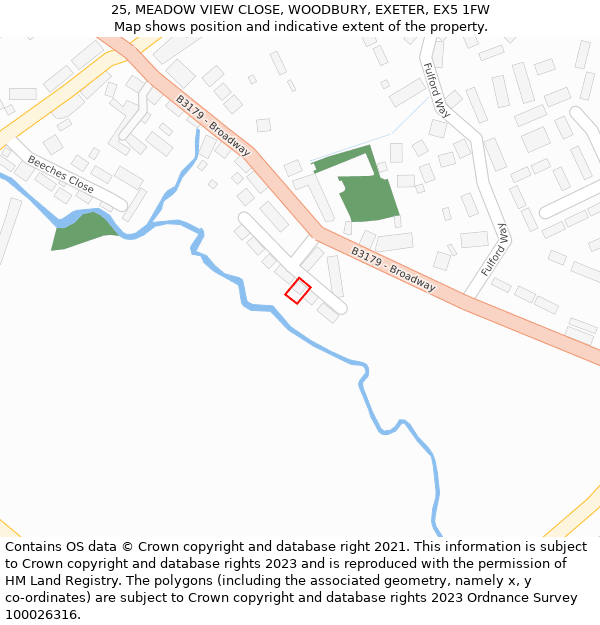 25, MEADOW VIEW CLOSE, WOODBURY, EXETER, EX5 1FW: Location map and indicative extent of plot