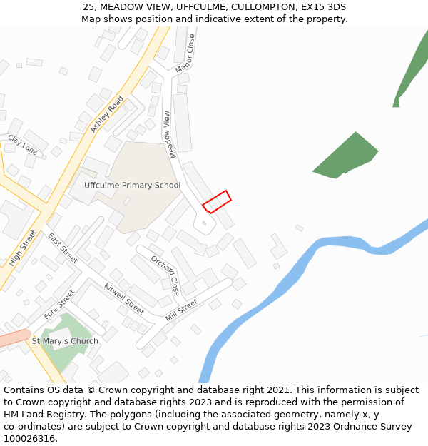 25, MEADOW VIEW, UFFCULME, CULLOMPTON, EX15 3DS: Location map and indicative extent of plot