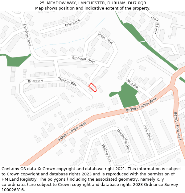 25, MEADOW WAY, LANCHESTER, DURHAM, DH7 0QB: Location map and indicative extent of plot