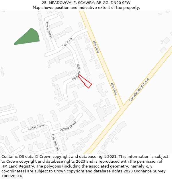 25, MEADOWVALE, SCAWBY, BRIGG, DN20 9EW: Location map and indicative extent of plot