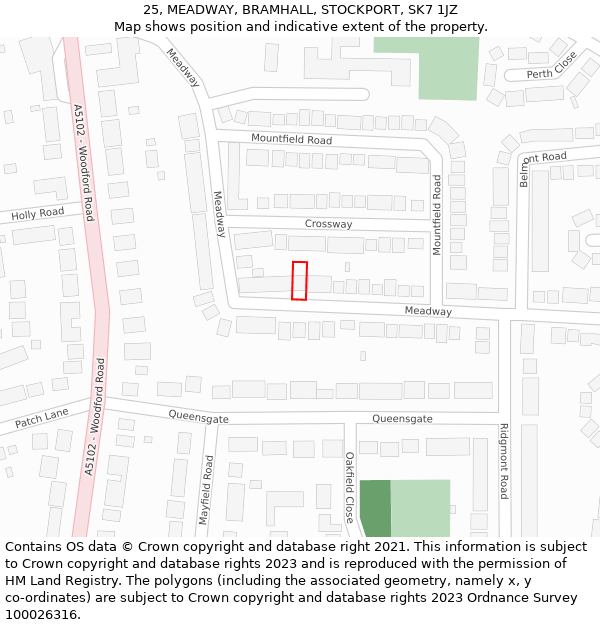 25, MEADWAY, BRAMHALL, STOCKPORT, SK7 1JZ: Location map and indicative extent of plot