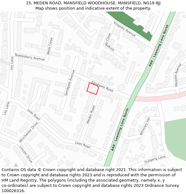 25, MEDEN ROAD, MANSFIELD WOODHOUSE, MANSFIELD, NG19 8JJ: Location map and indicative extent of plot