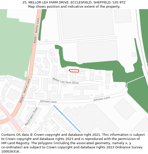 25, MELLOR LEA FARM DRIVE, ECCLESFIELD, SHEFFIELD, S35 9TZ: Location map and indicative extent of plot