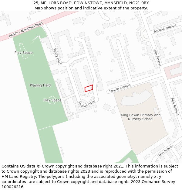 25, MELLORS ROAD, EDWINSTOWE, MANSFIELD, NG21 9RY: Location map and indicative extent of plot