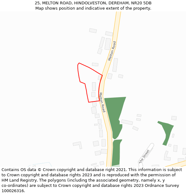 25, MELTON ROAD, HINDOLVESTON, DEREHAM, NR20 5DB: Location map and indicative extent of plot