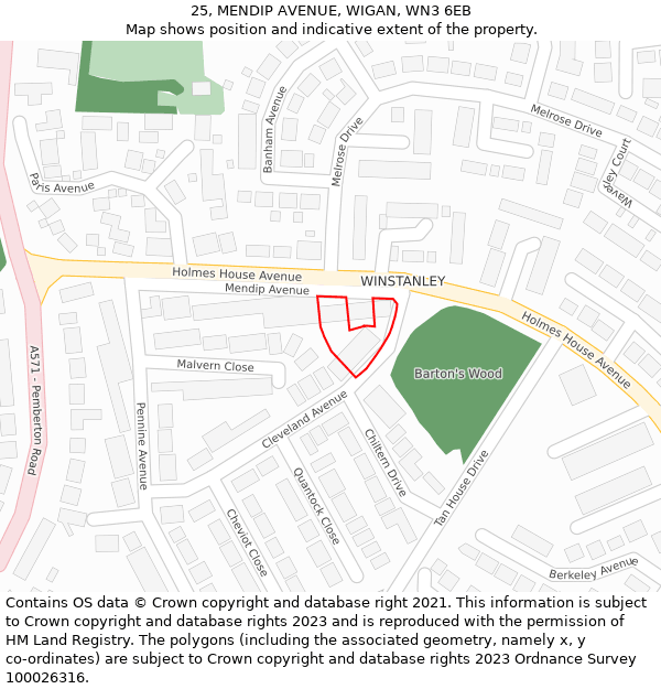 25, MENDIP AVENUE, WIGAN, WN3 6EB: Location map and indicative extent of plot