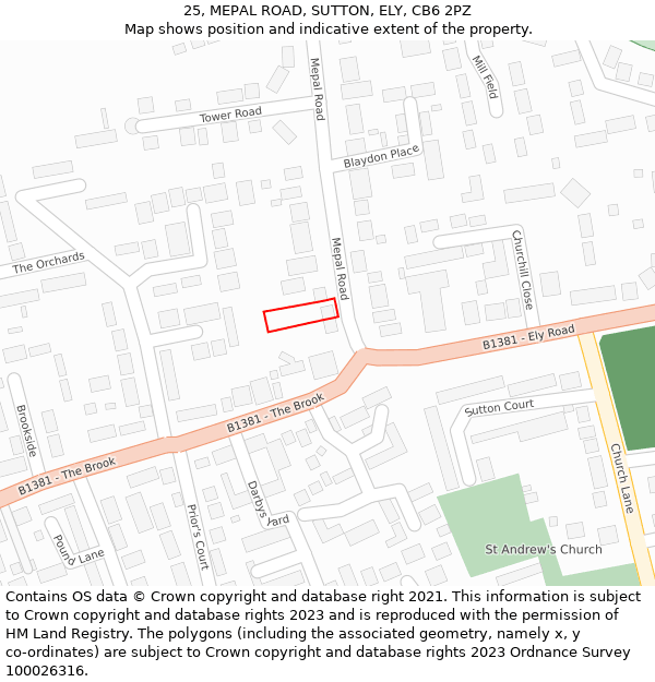 25, MEPAL ROAD, SUTTON, ELY, CB6 2PZ: Location map and indicative extent of plot