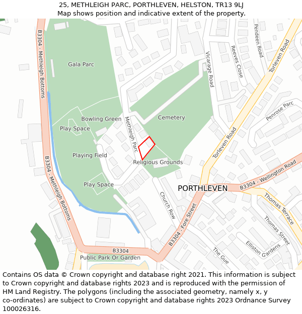 25, METHLEIGH PARC, PORTHLEVEN, HELSTON, TR13 9LJ: Location map and indicative extent of plot