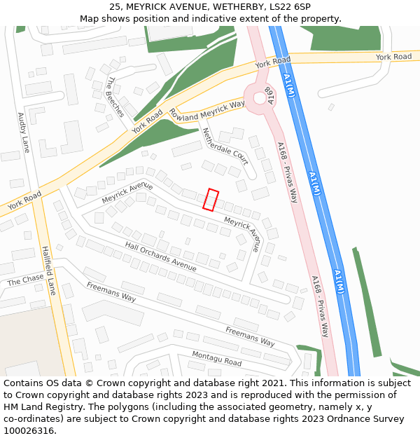 25, MEYRICK AVENUE, WETHERBY, LS22 6SP: Location map and indicative extent of plot