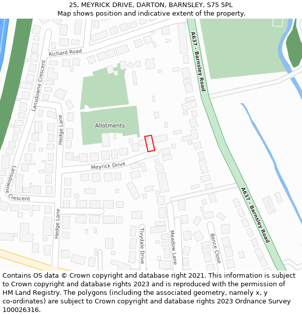 25, MEYRICK DRIVE, DARTON, BARNSLEY, S75 5PL: Location map and indicative extent of plot