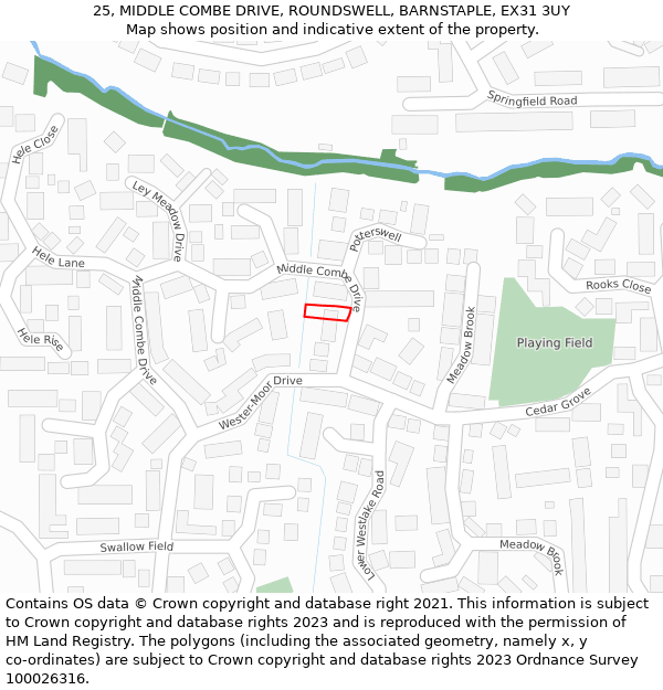 25, MIDDLE COMBE DRIVE, ROUNDSWELL, BARNSTAPLE, EX31 3UY: Location map and indicative extent of plot