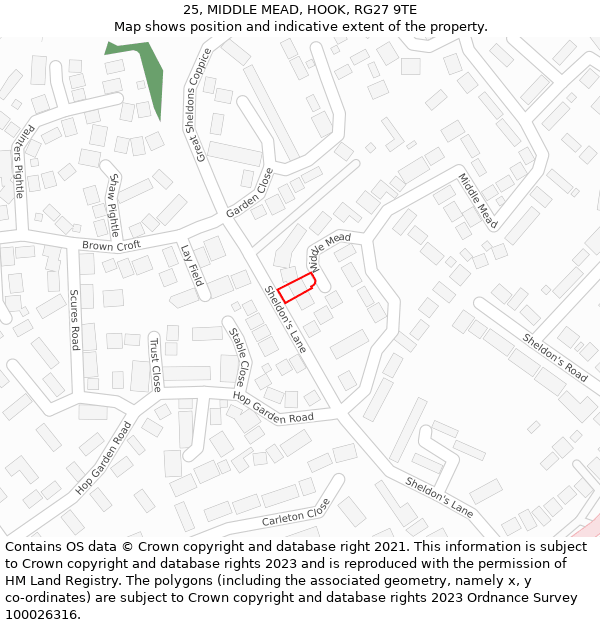 25, MIDDLE MEAD, HOOK, RG27 9TE: Location map and indicative extent of plot