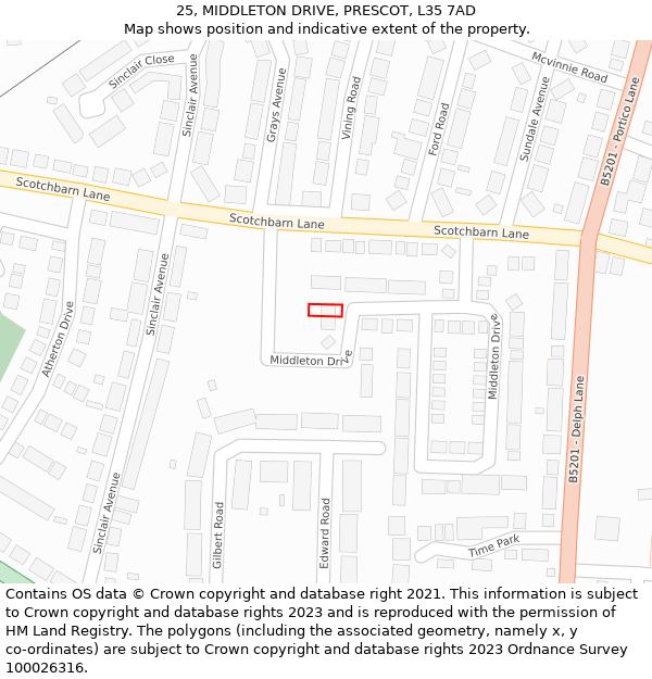 25, MIDDLETON DRIVE, PRESCOT, L35 7AD: Location map and indicative extent of plot