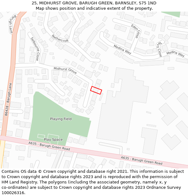 25, MIDHURST GROVE, BARUGH GREEN, BARNSLEY, S75 1ND: Location map and indicative extent of plot
