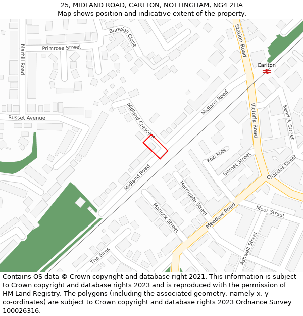 25, MIDLAND ROAD, CARLTON, NOTTINGHAM, NG4 2HA: Location map and indicative extent of plot