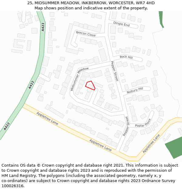 25, MIDSUMMER MEADOW, INKBERROW, WORCESTER, WR7 4HD: Location map and indicative extent of plot