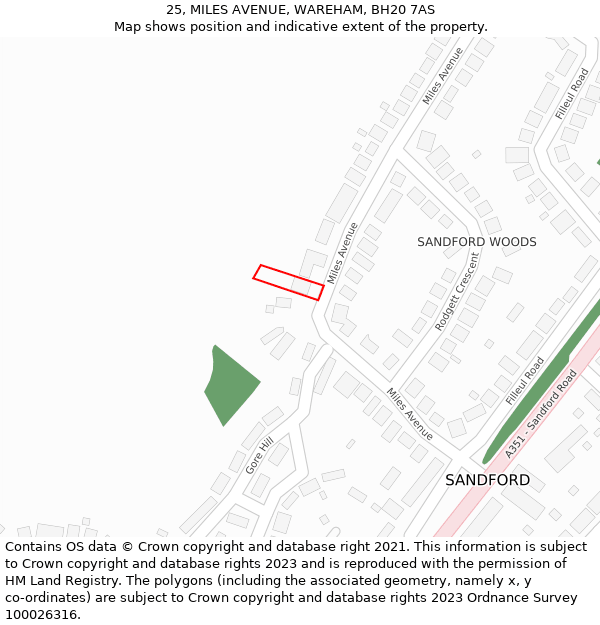 25, MILES AVENUE, WAREHAM, BH20 7AS: Location map and indicative extent of plot