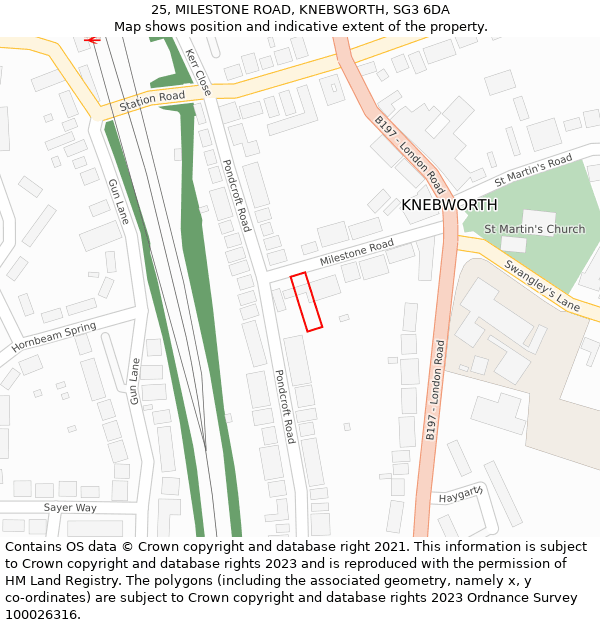 25, MILESTONE ROAD, KNEBWORTH, SG3 6DA: Location map and indicative extent of plot
