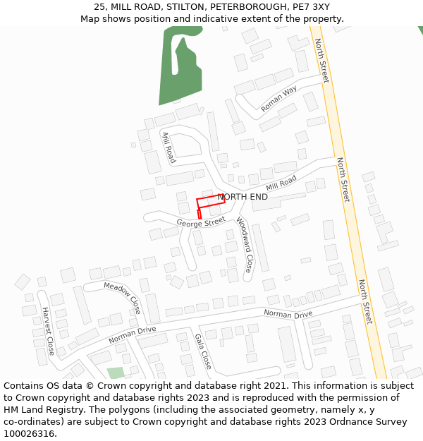 25, MILL ROAD, STILTON, PETERBOROUGH, PE7 3XY: Location map and indicative extent of plot