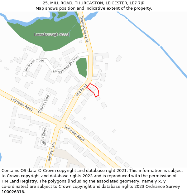 25, MILL ROAD, THURCASTON, LEICESTER, LE7 7JP: Location map and indicative extent of plot