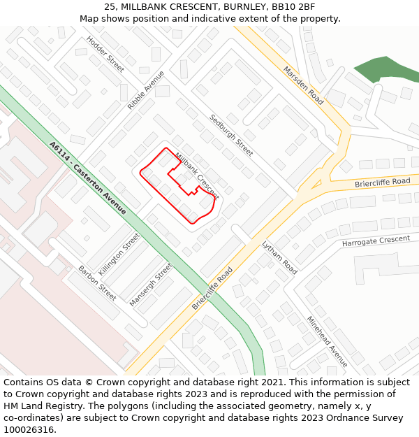 25, MILLBANK CRESCENT, BURNLEY, BB10 2BF: Location map and indicative extent of plot