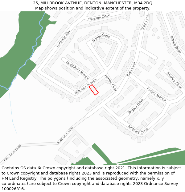 25, MILLBROOK AVENUE, DENTON, MANCHESTER, M34 2DQ: Location map and indicative extent of plot