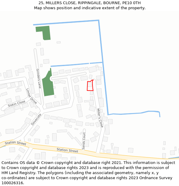 25, MILLERS CLOSE, RIPPINGALE, BOURNE, PE10 0TH: Location map and indicative extent of plot