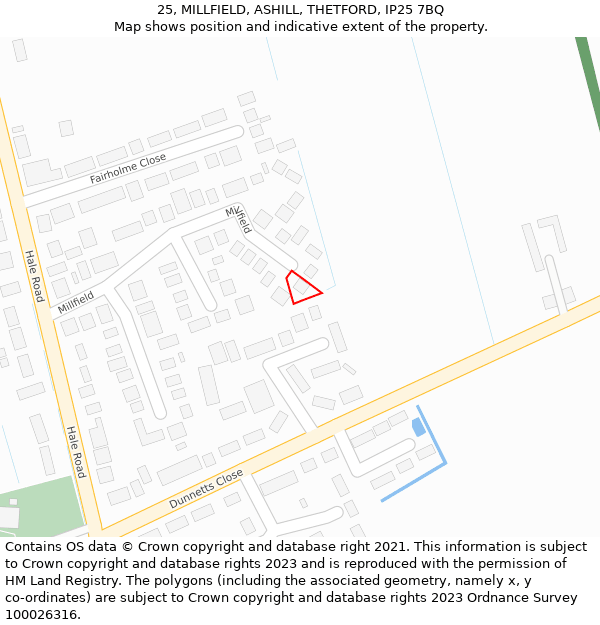 25, MILLFIELD, ASHILL, THETFORD, IP25 7BQ: Location map and indicative extent of plot