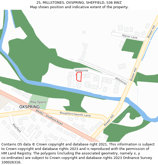 25, MILLSTONES, OXSPRING, SHEFFIELD, S36 8WZ: Location map and indicative extent of plot