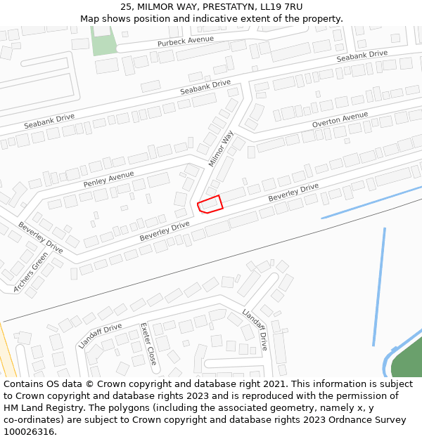 25, MILMOR WAY, PRESTATYN, LL19 7RU: Location map and indicative extent of plot