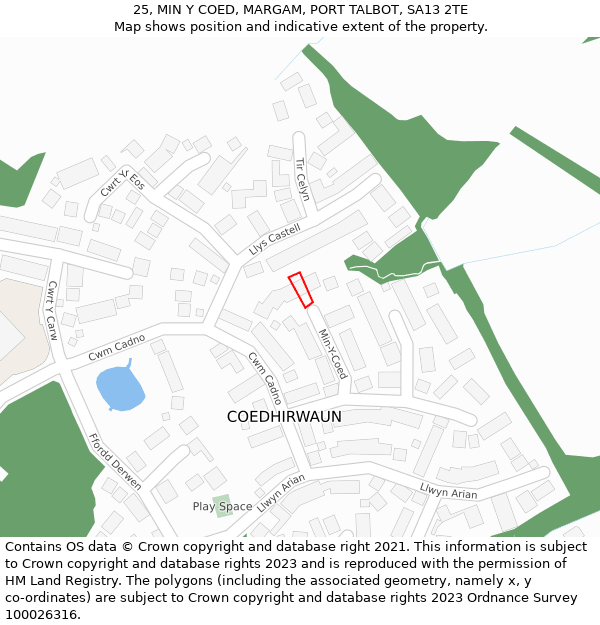 25, MIN Y COED, MARGAM, PORT TALBOT, SA13 2TE: Location map and indicative extent of plot