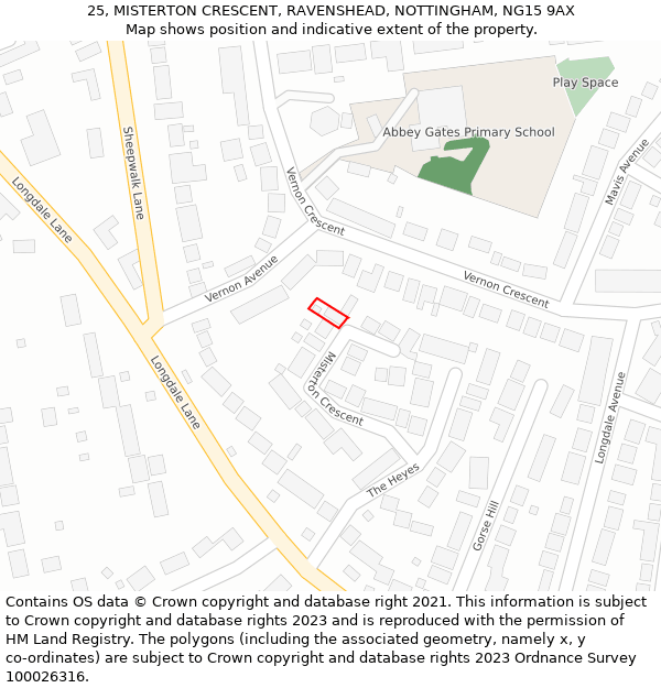 25, MISTERTON CRESCENT, RAVENSHEAD, NOTTINGHAM, NG15 9AX: Location map and indicative extent of plot