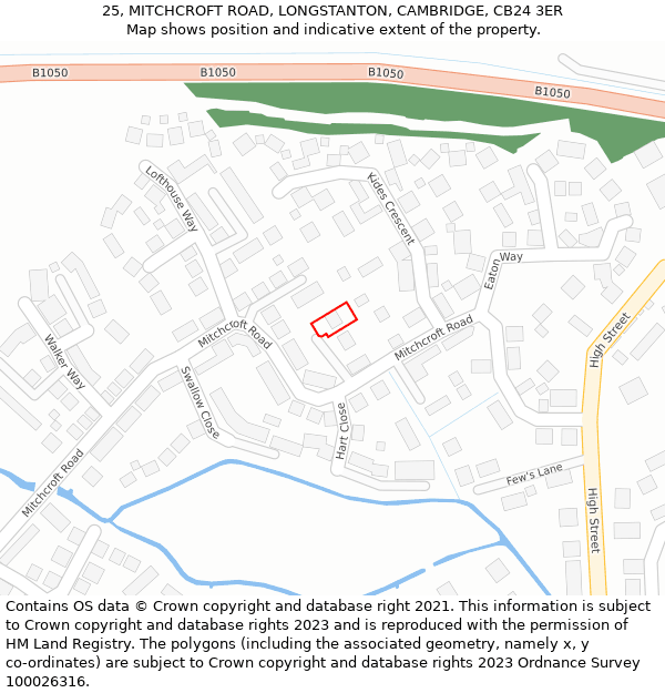 25, MITCHCROFT ROAD, LONGSTANTON, CAMBRIDGE, CB24 3ER: Location map and indicative extent of plot