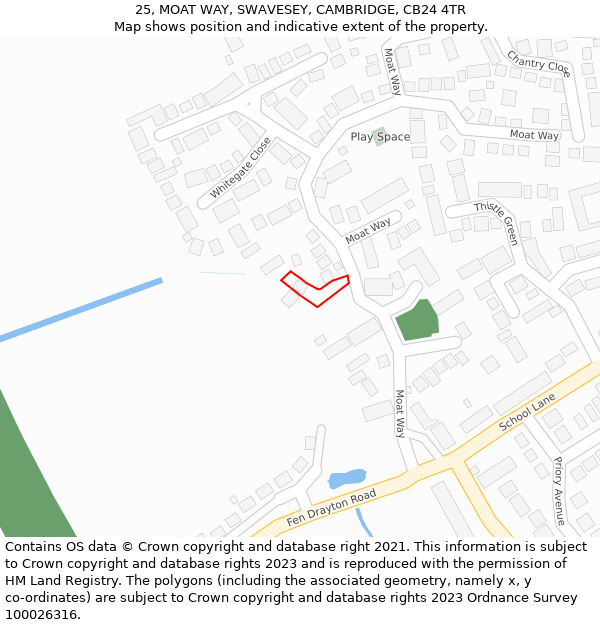 25, MOAT WAY, SWAVESEY, CAMBRIDGE, CB24 4TR: Location map and indicative extent of plot