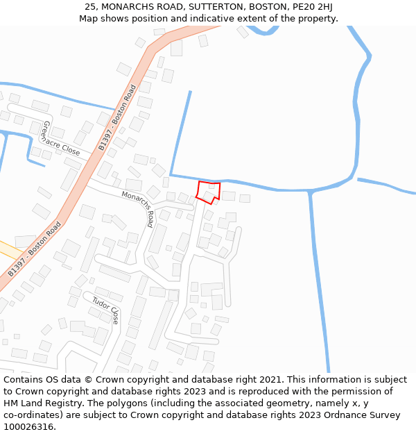 25, MONARCHS ROAD, SUTTERTON, BOSTON, PE20 2HJ: Location map and indicative extent of plot