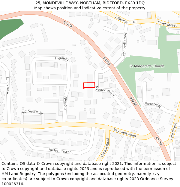 25, MONDEVILLE WAY, NORTHAM, BIDEFORD, EX39 1DQ: Location map and indicative extent of plot