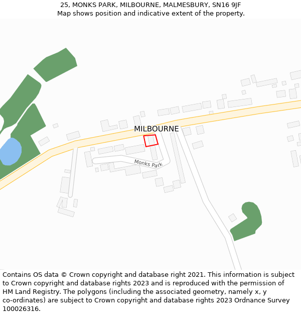 25, MONKS PARK, MILBOURNE, MALMESBURY, SN16 9JF: Location map and indicative extent of plot