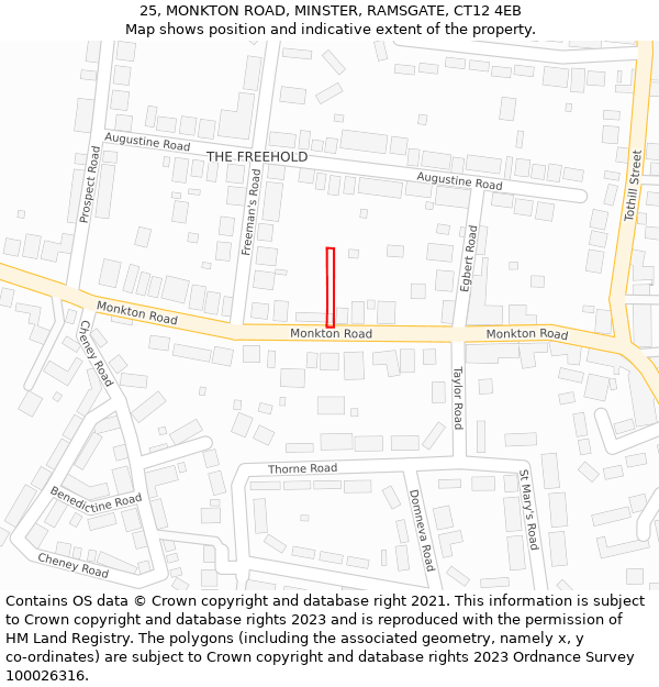 25, MONKTON ROAD, MINSTER, RAMSGATE, CT12 4EB: Location map and indicative extent of plot